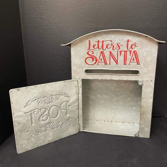 Letters to Santa Post Mailbox Metal Wall Hang Shelf Sit Christmas Seasonal - Picture 2 of 3